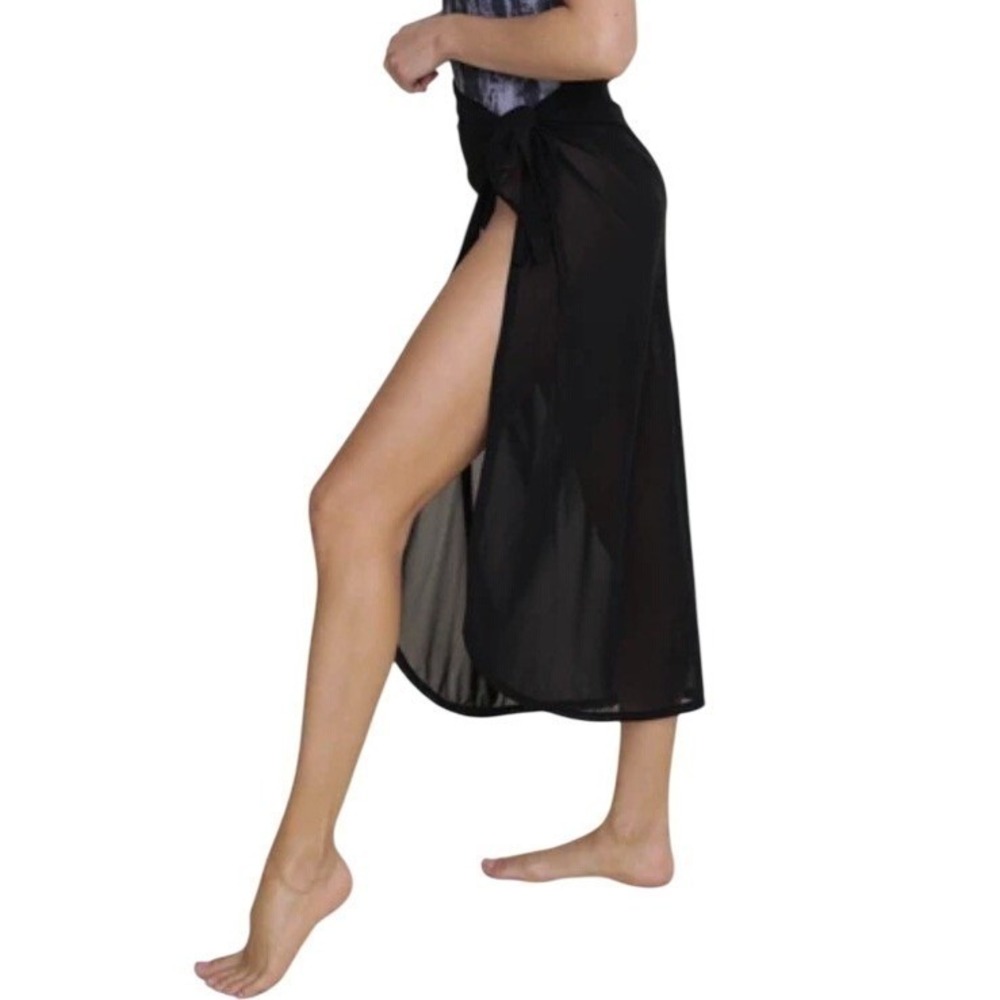 NEW Mono B Black Mesh Sheer Sarong Wrap Swim Cover Large